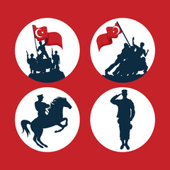 Zafer bayrami soldiers with flag symbol set