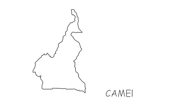 Cameroon map animation line. Black line animation letters drawing on a white background.
