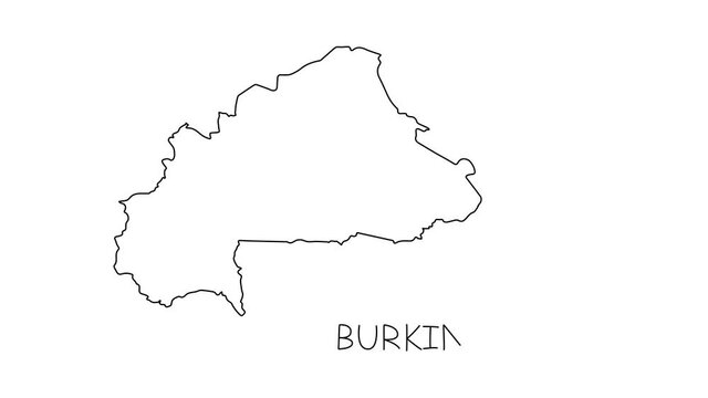 Burkina-Faso map animation line. Black line animation letters drawing on a white background.