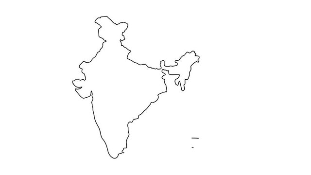 India map animation line. Black line animation letters drawing on a white background.