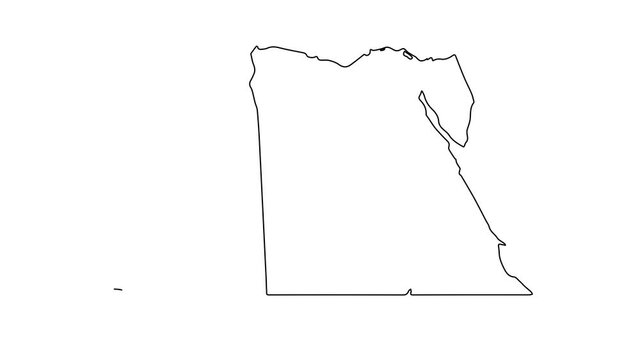 Egypt map animation line. Black line animation letters drawing on a white background.