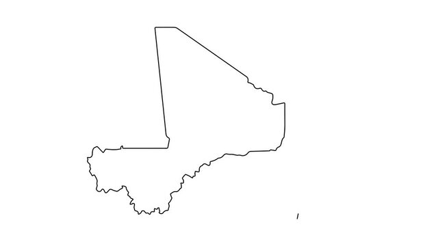 Mali map animation line. Black line animation letters drawing on a white background.