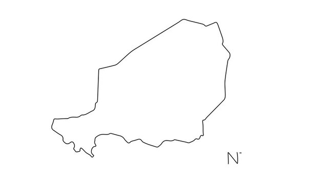 Niger map animation line. Black line animation letters drawing on a white background.