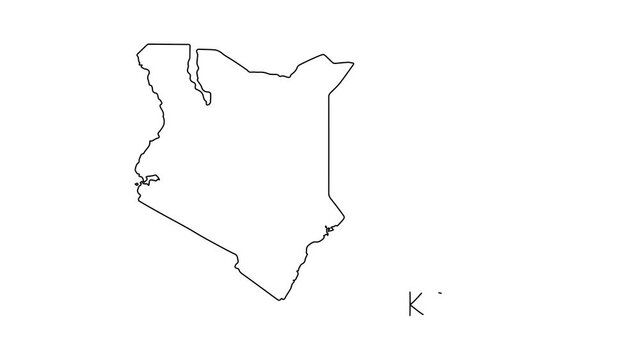 Kenya map animation line. Black line animation letters drawing on a white background.