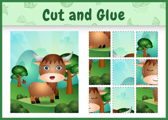 Obraz premium Children board game cut and glue with a cute buffalo
