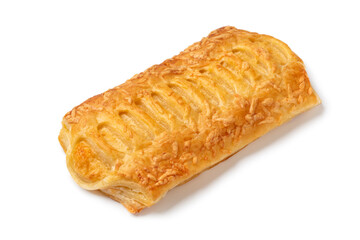 Single cheese puff pastry snack isolated on white background  