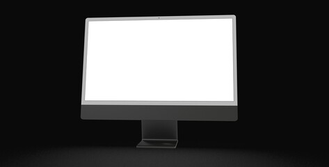 Computer display mock up with blank white screen. Stylish desktop computer mockup. dark
