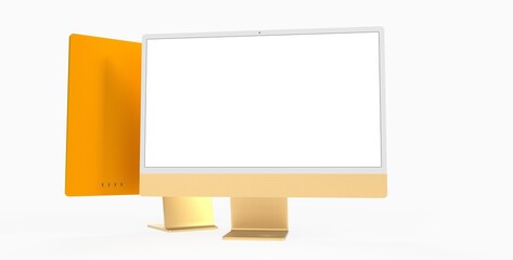Copy of Realistic Computer, 3D Monitor, in Imac style isolated. yellow gold