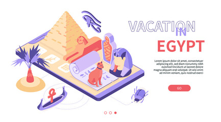 Vacation in Egypt - modern colorful isometric web banner