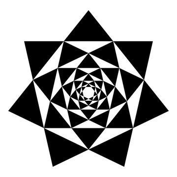 Heptagrams in heptagrams. Crossing points of seven seven-pointed stars, placed one inside the other, resulting in isosceles triangles, forming a mandala like pattern and symbol. Illustration. Vector.