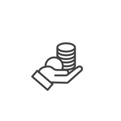 Set of online shopping or digital marketing icoMoney or stack of coins in hand minimal icon. Investment concept isolated modern outline on white background