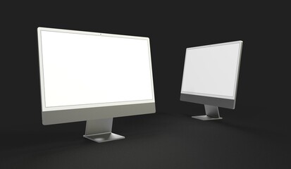 Computer display mock up with blank white screen. Stylish desktop computer mockup 3D - obrazy, fototapety, plakaty