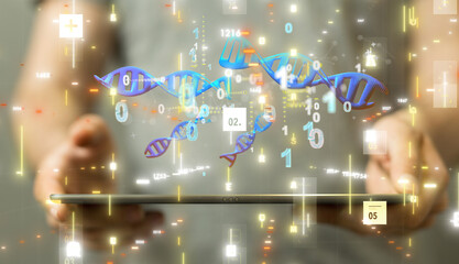 Obraz na płótnie Canvas Doctor holding a 3d render DNA.