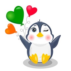 Penguin with colorful balloon 