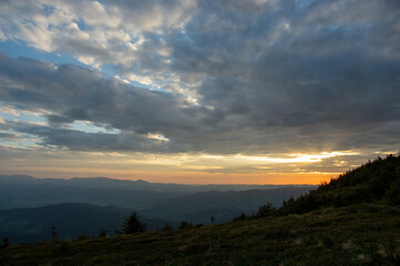 Beautiful sunrise in the Ukrainian carpathians. Morning landscape