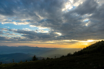 Beautiful sunrise in the Ukrainian carpathians. Morning landscape