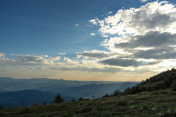 Beautiful sunrise in the Ukrainian carpathians. Morning landscape