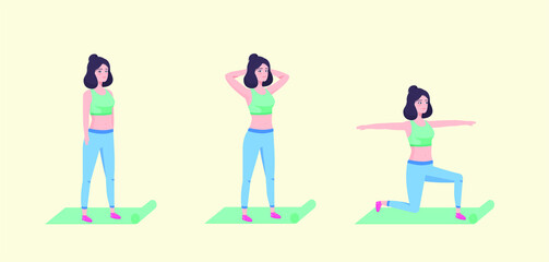 Woman character workout fitness and yoga training