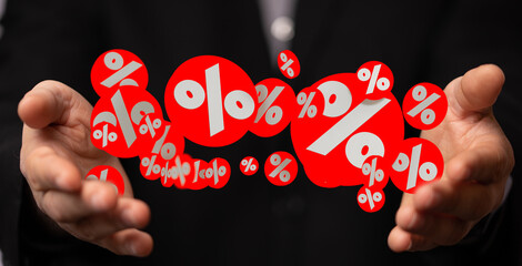 Sales icons floating in the air 3D rendering