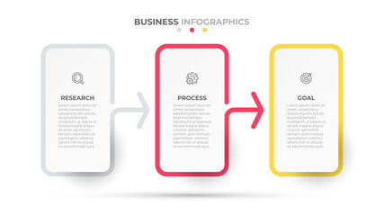 Obraz premium Business template process design with arrow. Timeline infographic with 3 options or steps. Vector illustration.