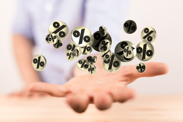  touching sales icons with a as 3D rendering