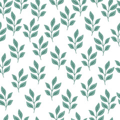 Isolated seamless pattern with blue random little ornament. White background. Seasonal nature artwork.