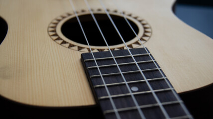 Fototapeta premium Wooden Guitar macro shoot Ukulele, photo