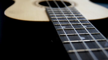 Obraz premium Wooden Guitar macro shoot Ukulele, photo
