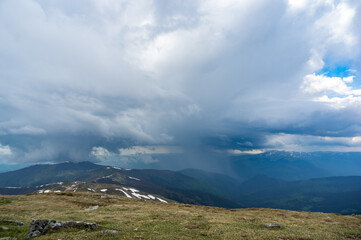 Rain cloud and rain wall in the carpathian mountains