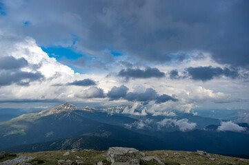 Mount Hoverla in the clouds after the rain