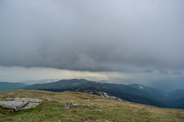 Rainy and foggy weather in the Carpathian mountains in summer