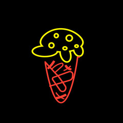 Neon ice cream sign, vector illustration on black background