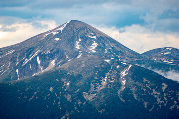 Mount Hoverla in the clouds after the rain