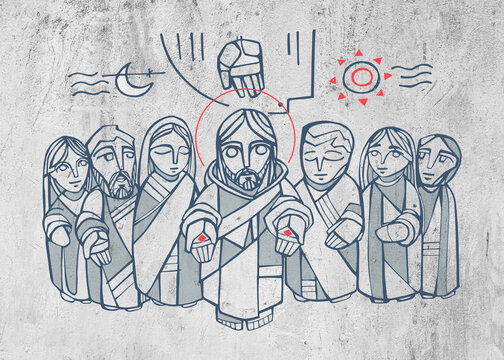 Jesus Christ, Virgin Mary and other people illustration