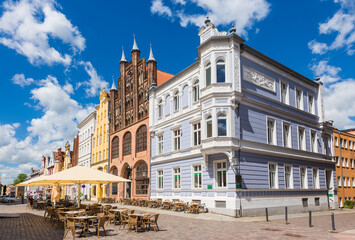 Stralsund – Old market square (Alter Markt) with colourful ancient buildings, Mecklenburg-Western...