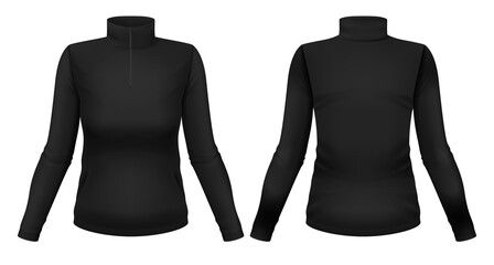 Blank black long sleeve shirt with collar template. Front and back views. Photo-realistic vector illustration.