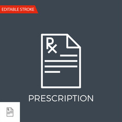 Prescription Thin Line Vector Icon. Flat Icon Isolated on the Black Background. Editable Stroke EPS file. Vector illustration.