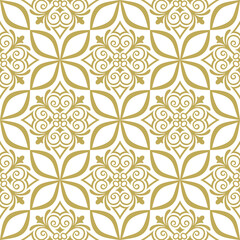 Wallpaper in the style of Baroque. A seamless background. gold and white Floral ornament.