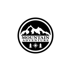 Mountain Adventure Logo, outdoor concept,  summer camping emblem, mountain climbing logo in black & white colors. Creative vector illustration. Graphic design elements