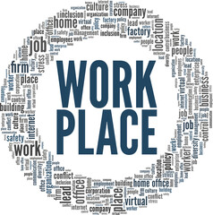 Workplace vector illustration word cloud isolated on a white background.