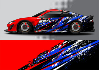 Racing sport car for wrap decal sticker design and vehicle livery with abstract background