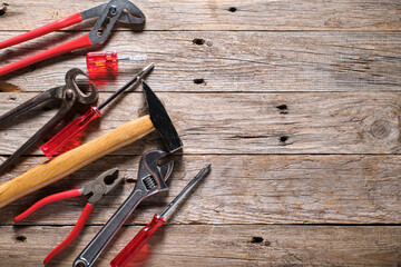 Work tools with wooden background