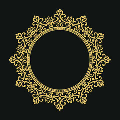 Decorative line art frame for design template. Elegant vector element Eastern style, place for text. Golden outline floral border. Lace illustration for invitations and greeting cards