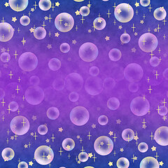 シャボン玉のキラキラ背景　正方形　パープル　水彩風