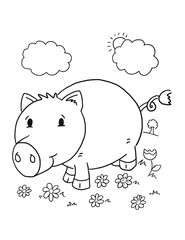 Mignon Ferme Cochon Coloriage Illustration Vectorielle Art