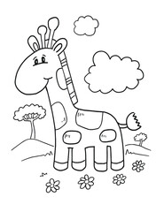 Cute Safari Giraffe Coloring Book Page Vector Illustration Art