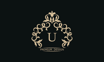 Premium linear logo with letter U. Elegant monogram company brand icon, boutique, heraldry.