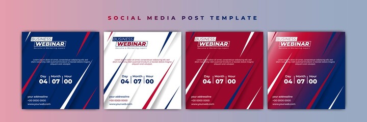 Set of Social media post template. Webinar invitation banner with blue, red, and white color choice.