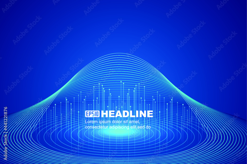 Poster abstract flying saucer composed of lines internet future science fiction technology background