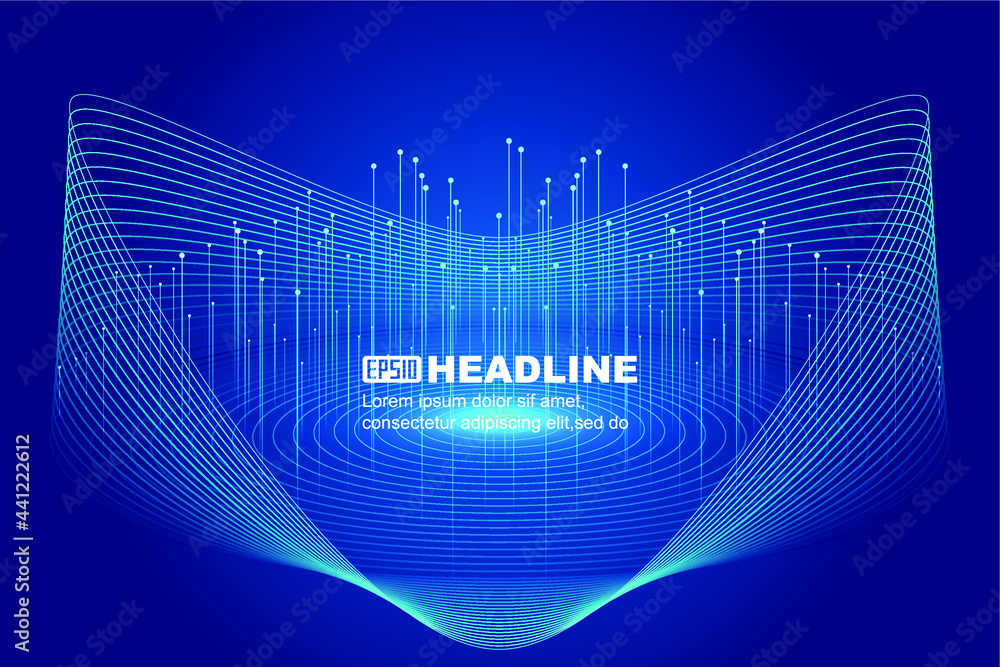 Poster big data background of luminous rays on 3d technology sense space sense booth